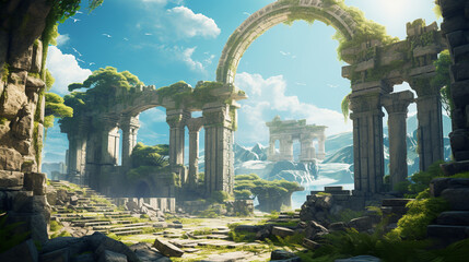 A well-preserved ancient ruins, with remnants of an ancient civilization, such as columns. ai generative
