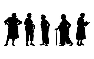 Vector illustration. Silhouettes of elderly women of retirement age.