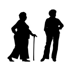 Vector illustration. Silhouettes of elderly women of retirement age.