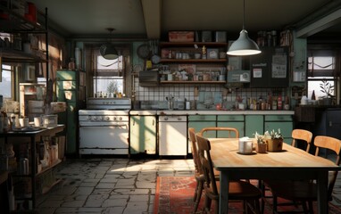 Fototapeta na wymiar Kitchen interior in a chic apartment. Example of kitchen interior