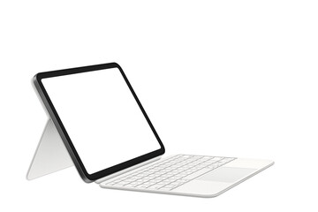 Tablet pc with blank white screen and keyboard isolated on white background	