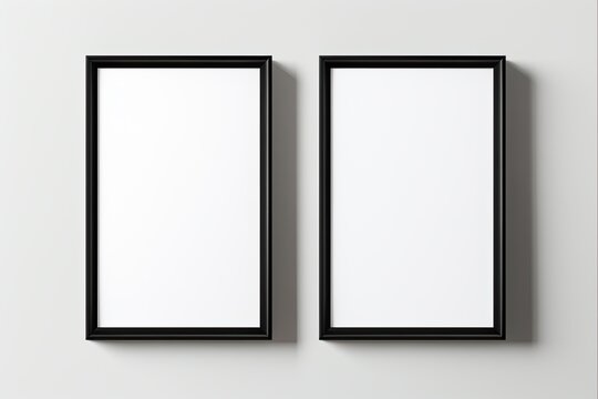 Isolated Thin Black Frame With White Mat For Art And Photos - Rectangular Shape Object