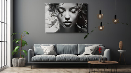 wall art mockup, 4k, 8k, ultra realistic, magnificent, high quality generative ai