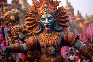 Obraz premium Hindu festival of light, joy, love and victory. The figure of a warrior, demigod or god. Ai generative