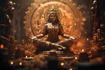 Fototapeta na wymiar Hindu festival of light, joy, love and victory. The figure of a warrior, demigod or god. Ai generative