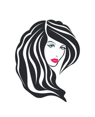 portrait of a girl. Long hair style icon, logo women face