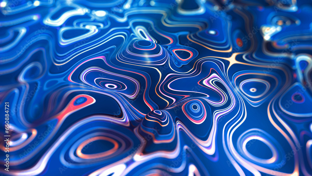 Poster Mysticism and technology. Streams of wavy rays in the cycle of emotions. 3D illustration of high tech background of abstract shapes