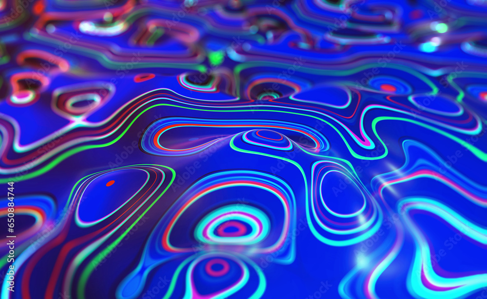 Aufkleber Mysticism and technology. Streams of wavy rays in the cycle of emotions. 3D illustration of high tech background of abstract shapes
