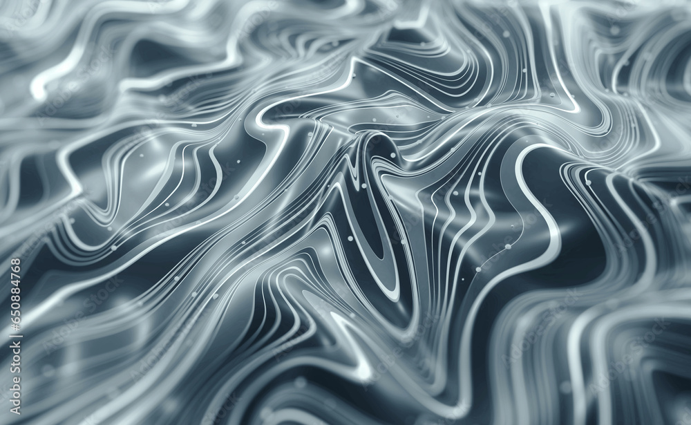 Poster Abstract data swirl. Wavy field of tangled strings 3D illustration. The magic and beauty of mysterious feelings