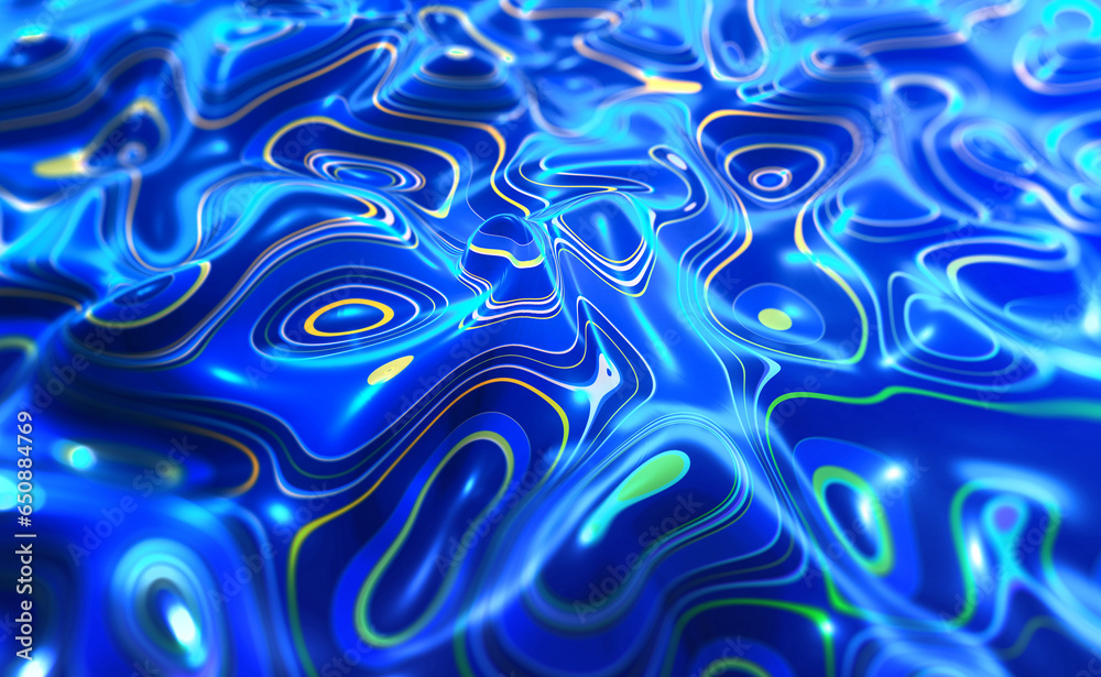 Poster Abstract data swirl. Wavy field of tangled strings 3D illustration. The magic and beauty of mysterious feelings