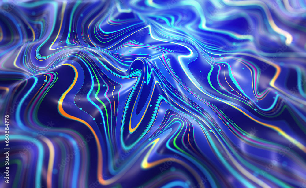 Poster Abstract data swirl. Wavy field of tangled strings 3D illustration. The magic and beauty of mysterious feelings