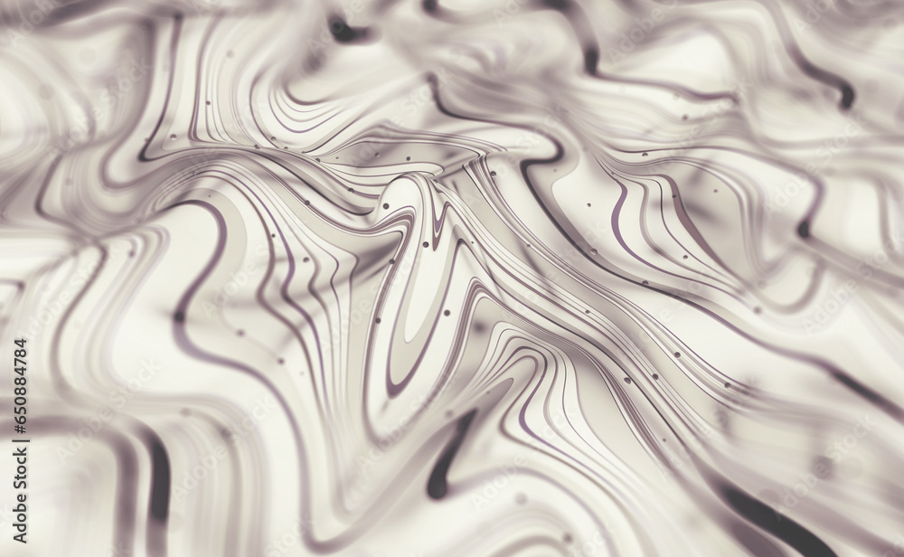 Poster a curved space of magical forms. oil stains on a field of wavy lines. 3d illustration of abstract em