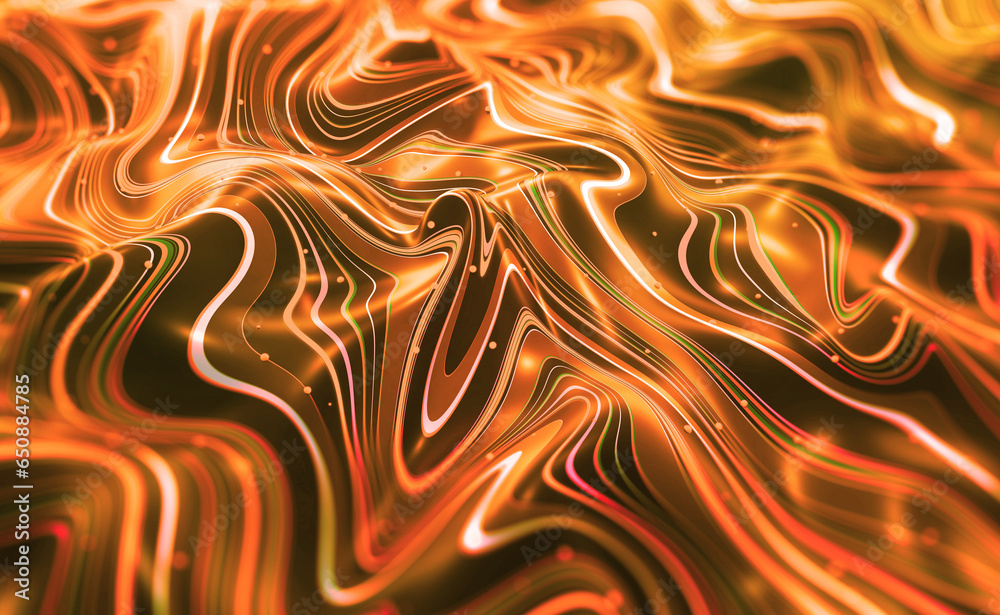 Aufkleber A curved space of magical forms. Oil stains on a field of wavy lines. 3D illustration of abstract emotions