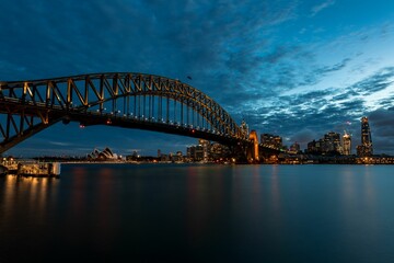 Fototapeta premium Landscape of the Sydney Harbour Bridge at night in Australia