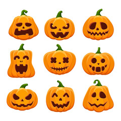 Set of cartoon Halloween pumpkins. Vector  illustrations isolated on white background