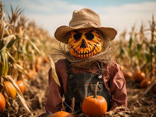 Craft your Halloween scarecrow masterpiece. AI Generation.