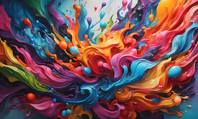 Fototapeta na wymiar Abstract Acrylic Splash Painting Colorful Wall Art Design - ai generated