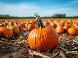 Obraz premium Twilight's magic in the pumpkin patch. AI Generation.