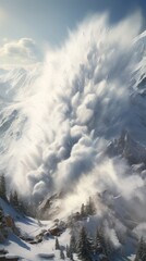 snow avalanche in the mountains, representing the risks of winter weather in high-altitude