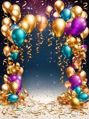 Party Balloons Background 3D Illustration Card Template Design - ai generated