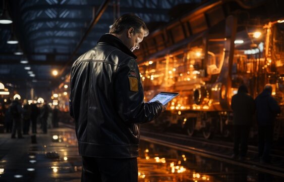 Engineers and architects use technology and new innovations on digital tablets and networks of construction icons on virtual interfaces to analyze projects under construction. Generative in ai