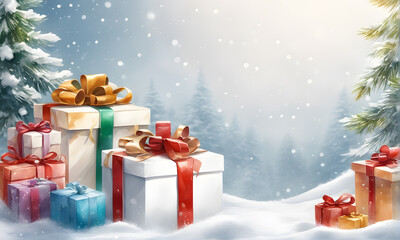 Beautiful Christmas Winter Background Digital Template Design - ai generated