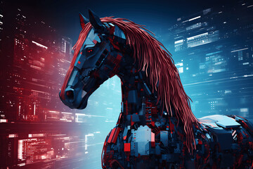 Trojaner Pferd Digital Virus - obrazy, fototapety, plakaty