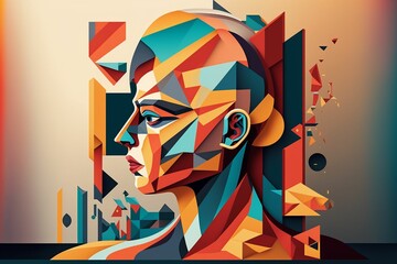 a man's face made out of geometrics and shapes