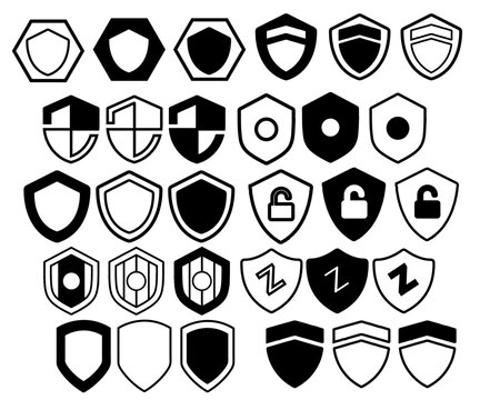 Shield icons set. Protect shield vector. Badge quality symbol, sign, logo or emblem. Security shield symbols. Collection of security shield icons. Vector illustration