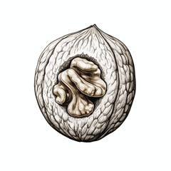 A walnut with black lines on white background, in the style of black and white drawings