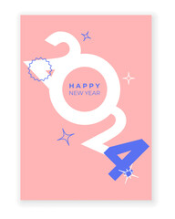2024 Happy New Year poster. Y2K style poster illustration. Trendy minimalist aesthetic color. Vector illustration concept