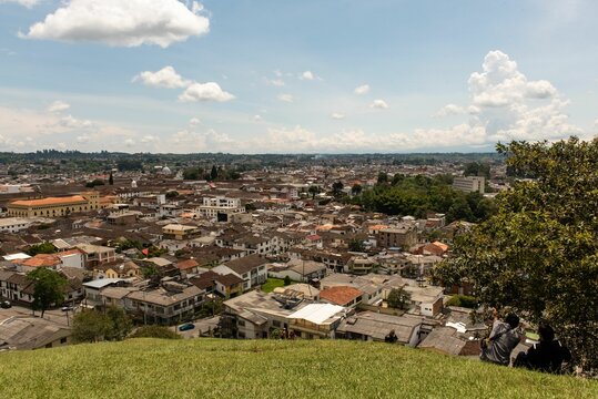 Scenic vista of a bustling cityscape from an elevated vantage point in Popayan, Columbia
