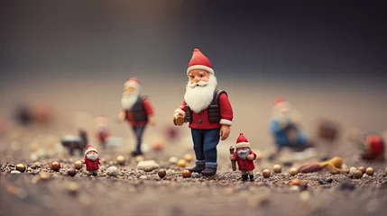 Fotobehang tiny santa claus in a miniature world, photo with tilt shift effect, christmas visuals. generative ai © Koroso