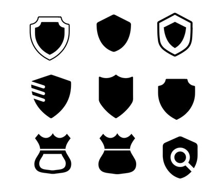 set of vector shields. Protect shield. Badge quality symbol, sign, logo or emblem. Security shield symbols. Collection of protection security shield icons. Vector illustration