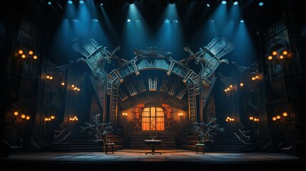 theater set with scenic elements and theatrical lighting - obrazy, fototapety, plakaty