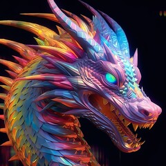 Illustration of dragon in the colourful glow.