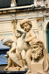 Richly sculptured Rampart Pavilion. Zwinger Palace (architect Ma