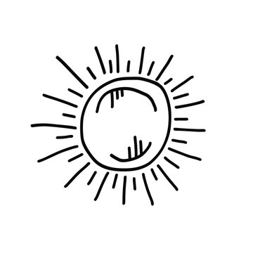 Cute vector black outline doodle sun. Funny hand drawn sunny illustration for logo design, tattoo, sticker, weather decor element, textile print