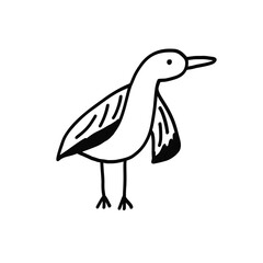 Cute vector black outline doodle seagull. Funny hand drawn sea bird illustration for logo design, tattoo, sticker, marine decor element, textile print