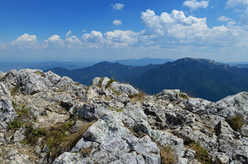 Rocky summit on a Postavarul Massif in Romanian Carpathians