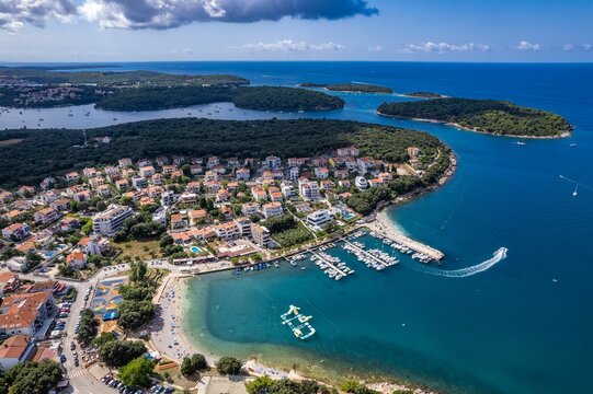 Aerial view of the picturesque Pjescana Uvala near Pula Croatia on a sunny day