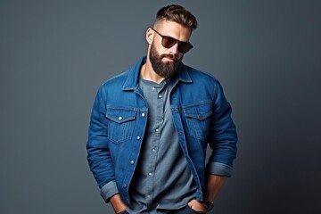 Fototapeta premium thoughtful hipster man in sunglasses dressed elegantly in modern style
