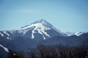 Scenic view of snow-capped Todorka Peak. Bansko, Bulgaria.