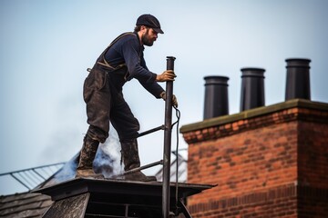 A chimney sweep at work. - obrazy, fototapety, plakaty