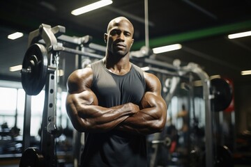 A male bodybuilder in a fitness studio.
