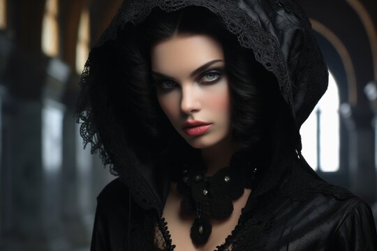 A beautiful gothic woman portrait in a traditional gothic dress.