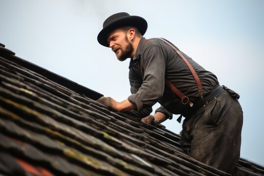 A chimney sweep at work.