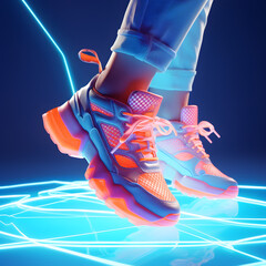 A brightly colored and shiny sneaker radiating a summer energy with a vibrant and upbeat vibe