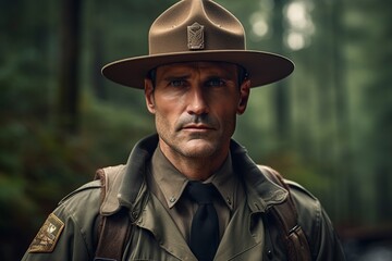 Obraz premium high quality serious ranger in the forest