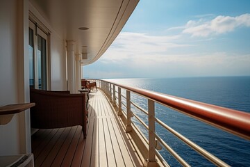 A serene private balcony on a cruise ship, overlooking the vast ocean